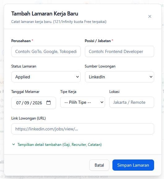 Tambah Lamaran Kerja Baru di Arah